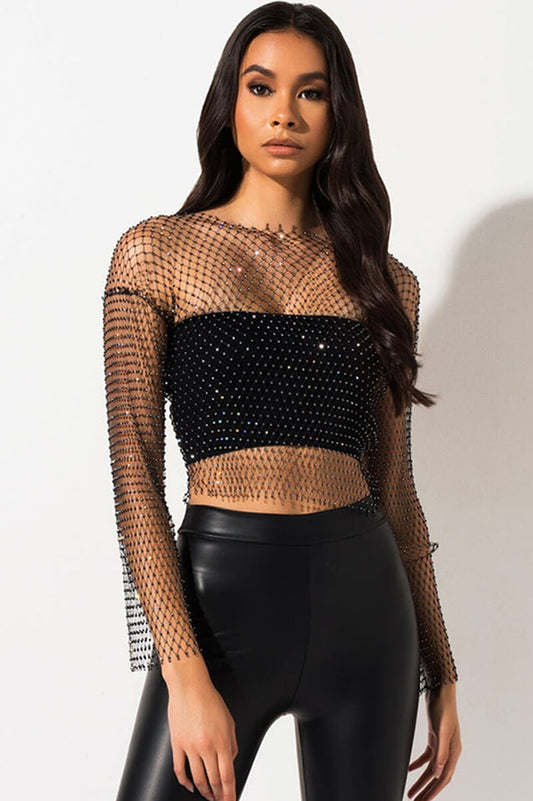 Black Stone Mesh Blouse