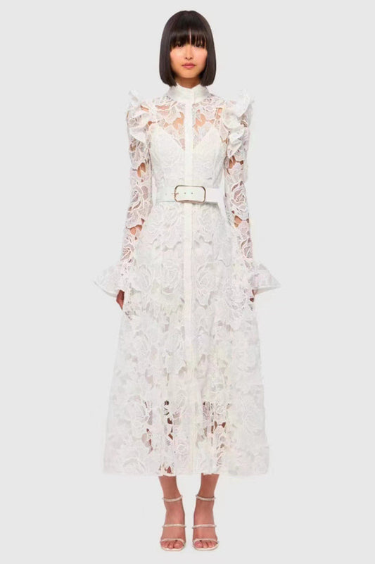 Aliyah Lace Butterfly Sleeve Midi Dress