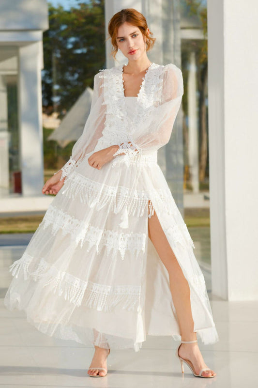 Murphy White Lace Mesh Maxi Dress