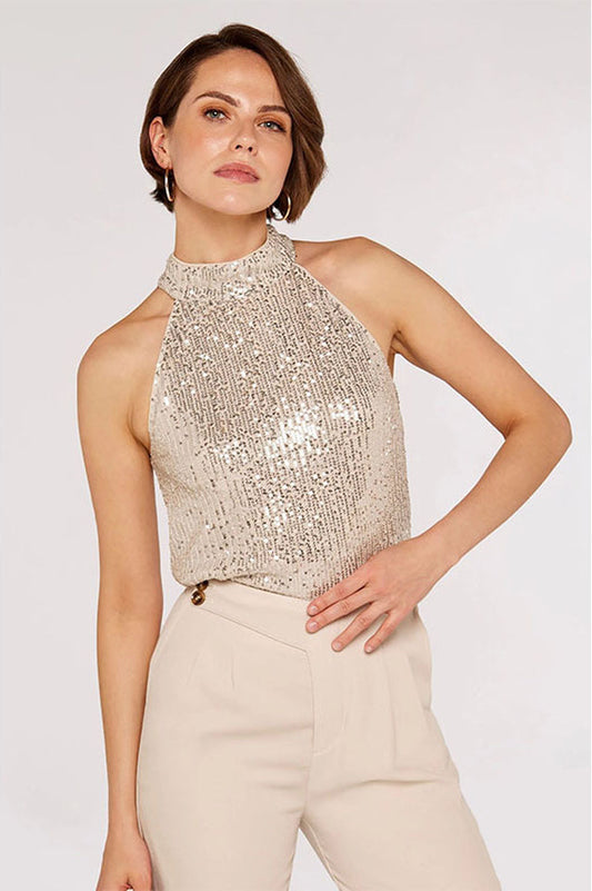 Apricot Sequin Halter Neck Top