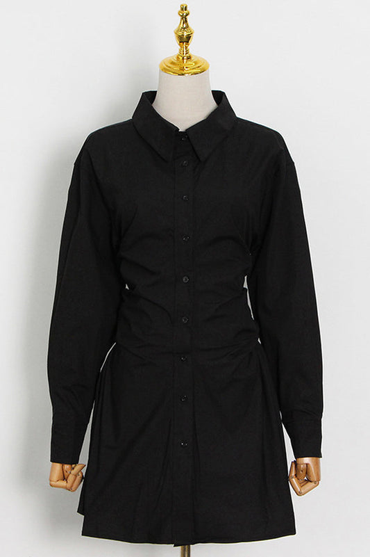 Profresh Pleated Long Sleeve Shirt Dress