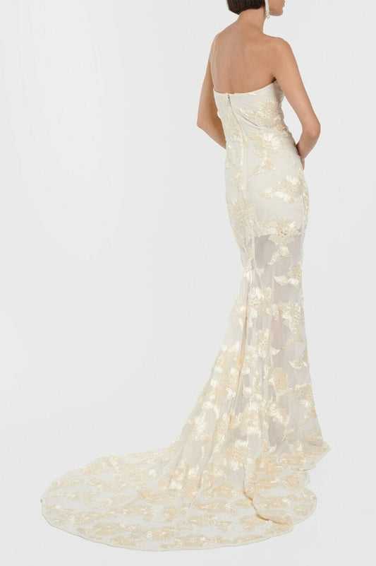 Strapless Floral Tail Maxi Dress