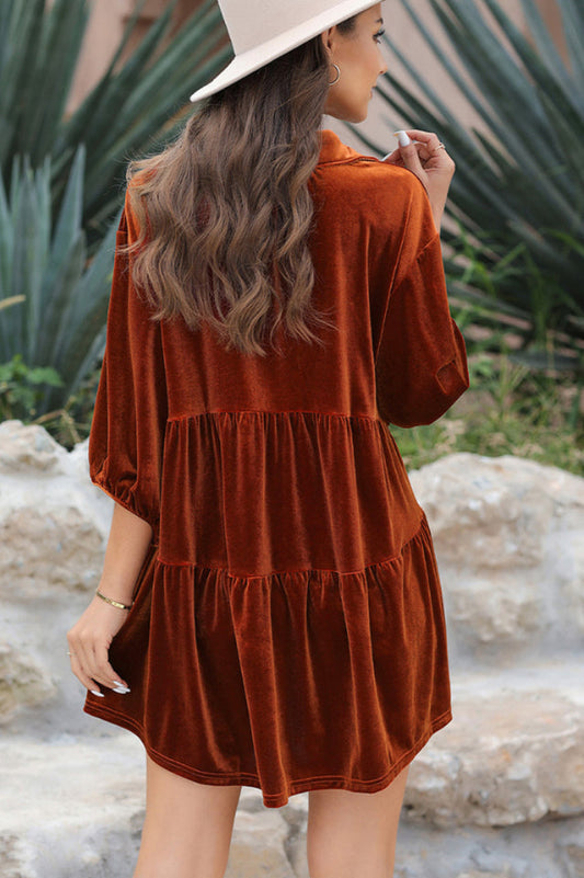 Chestnut Ruffle Velvet Tunic Top