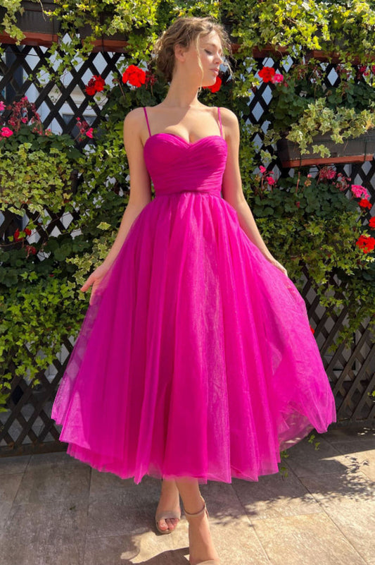 Pleats Spaghetti Straps Midi Dress