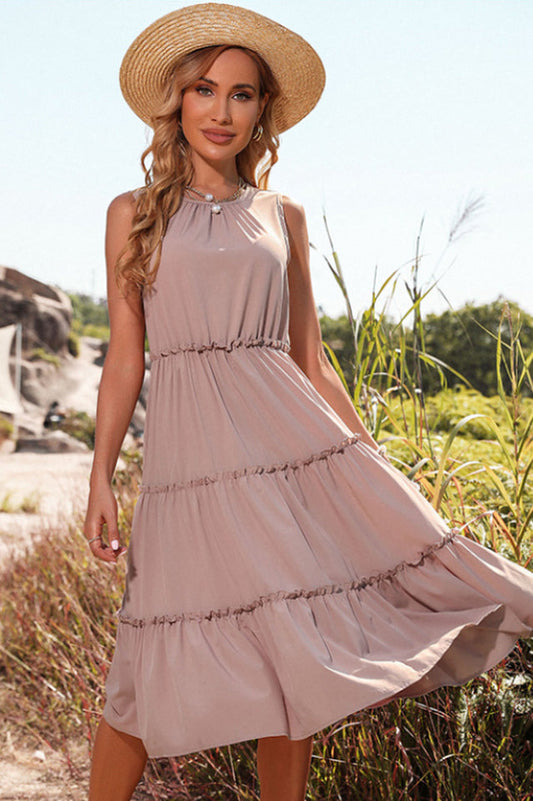 Keyhole Back Ruffle Hem Dress