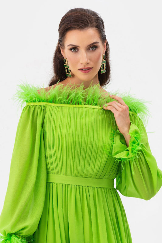 Lilian One Shoulder Feather Long Sleeve Dress