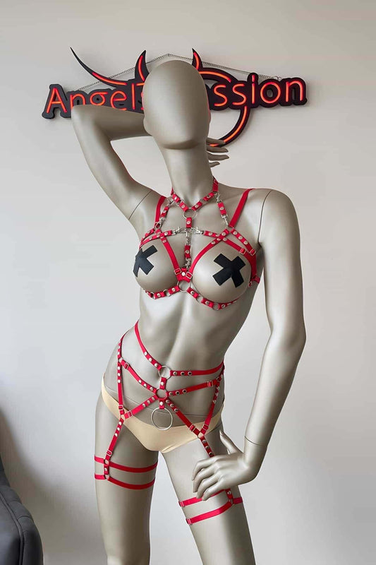 Red Sexy Elastic Garter Harness Set