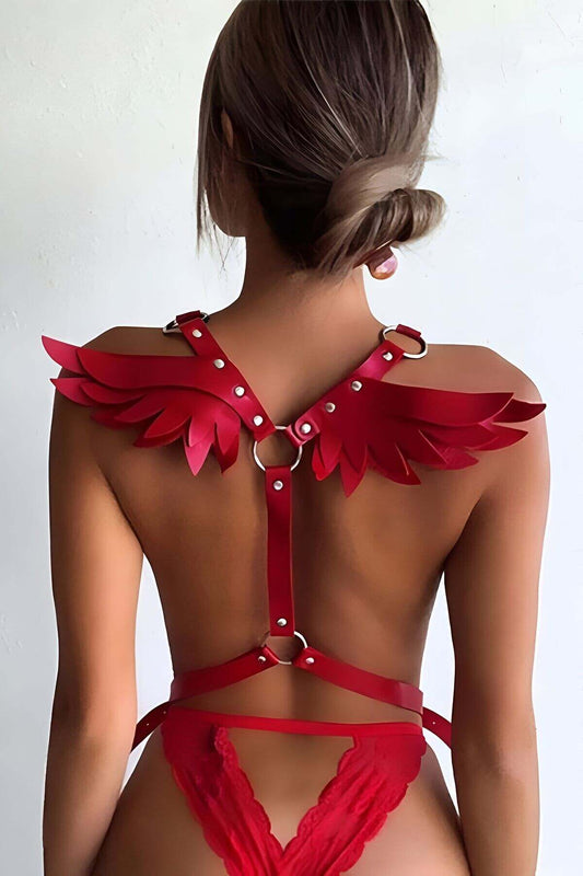 Stylish Leather Harness with Angel Wing Detail - sexy harness