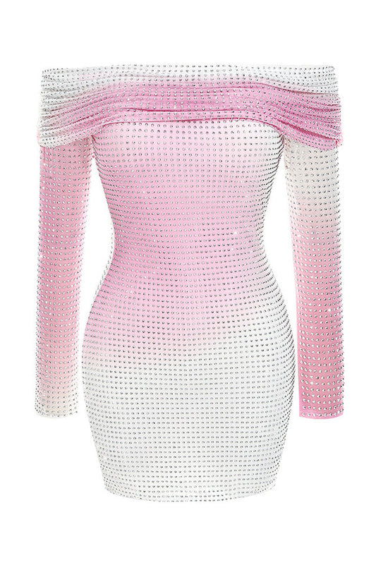 Crystal Gradient Off Shoulder Dress