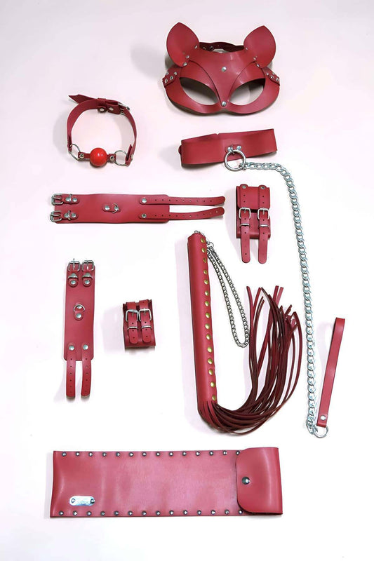 Whip Handcuff Set, Set of 6, Foot - Handcuffs, Mask, Mouth Ball