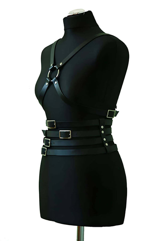 Leather Waist Four Row Chest Harness