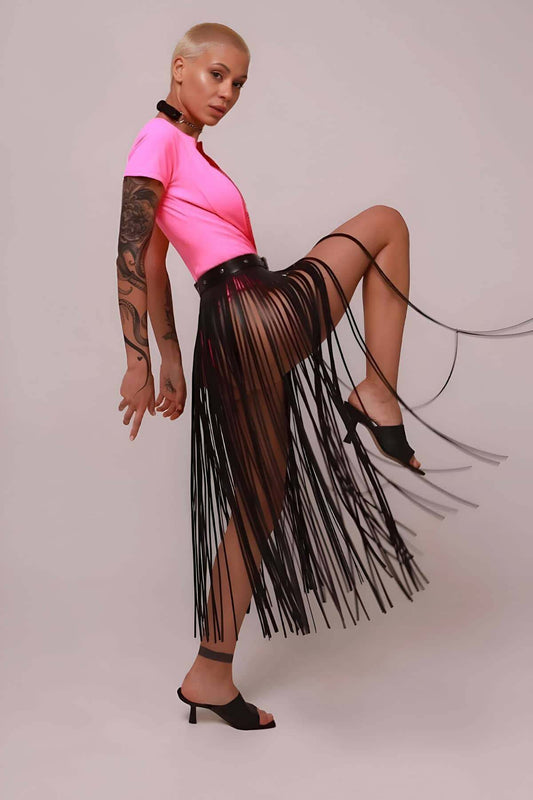 Leather Tassel Skirt, Thin Tassel Skirt, Stylish Leather Skirt Harness