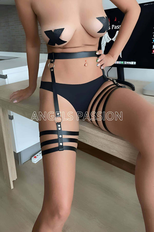 Black Leather Fantasy BDSM Garter