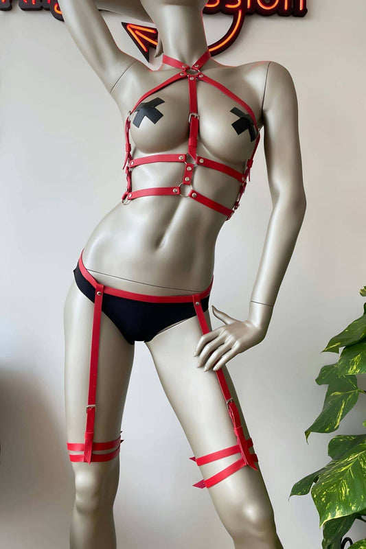 Adjustable Garter Leather Harness Set