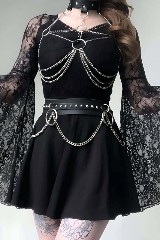 Stylish Leather and Chain Harness Set