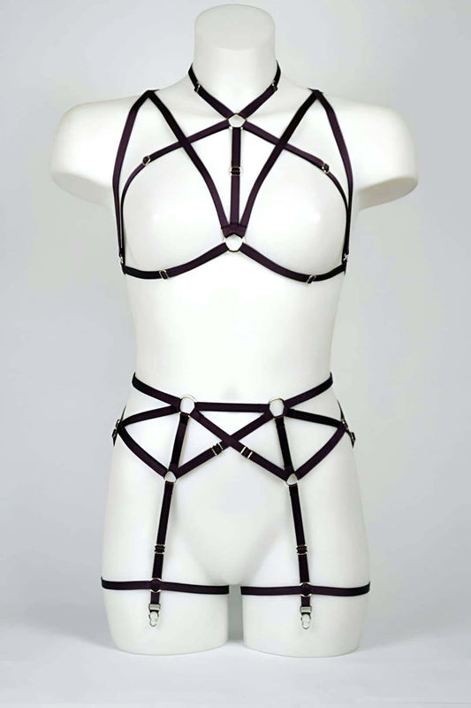 Sexy Harness with Breast and Garter Belt