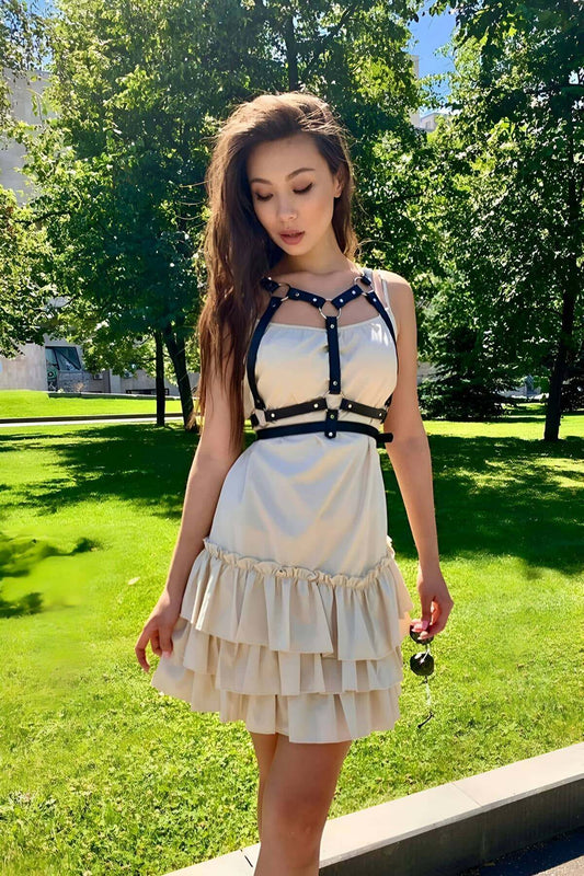 Dress Chest Detailed Shoulder Strap Thin Strip Stylish Leather Belt