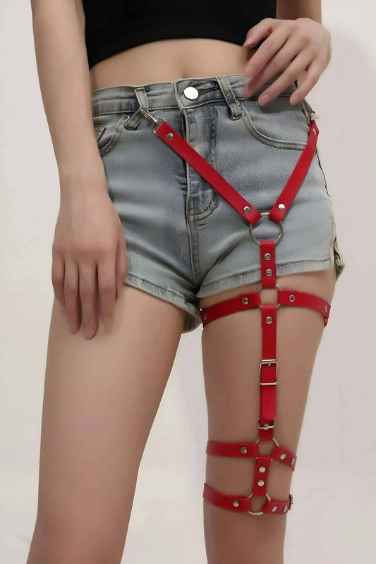 Stylish Leather One Leg Garter Harness