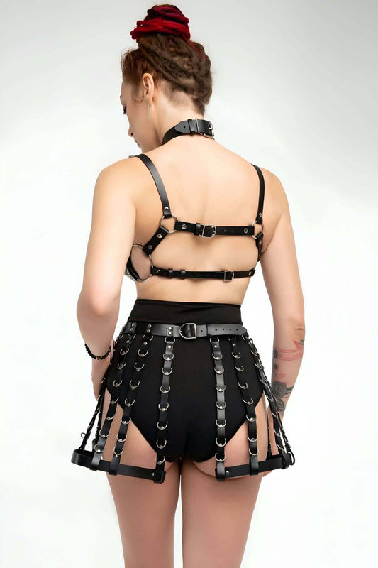 Stylish Leather Chest and Skirt Harness Set