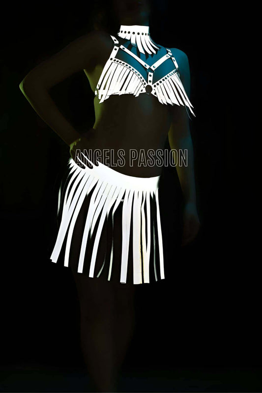 Sexy Harness Set with Glow in the Dark Tassel Skirt