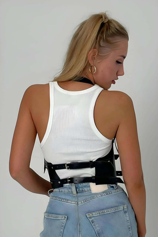 Corset Harness, Leather Chest Belt Harness, Leather Bustier