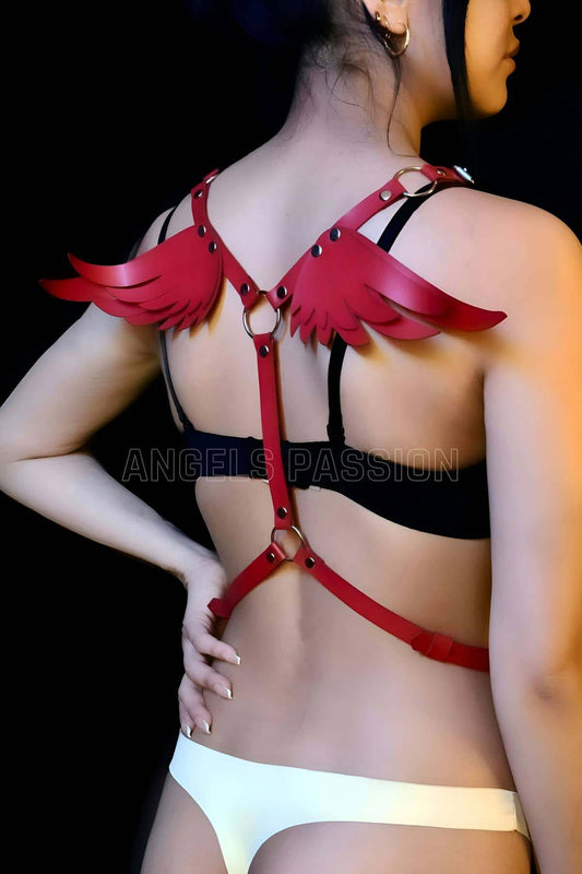 Stylish Leather Harness with Angel Wing Detail