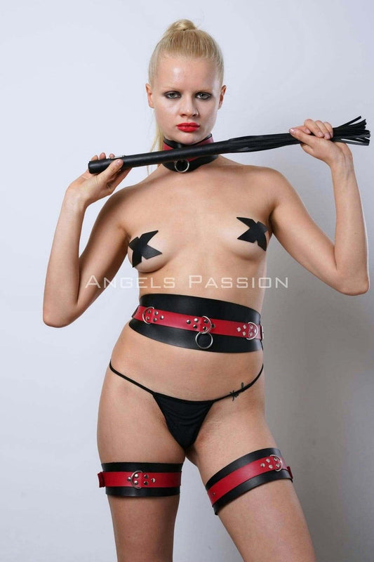 Whip, Handcuffed Full Set, Leather Fantasy Slave Set