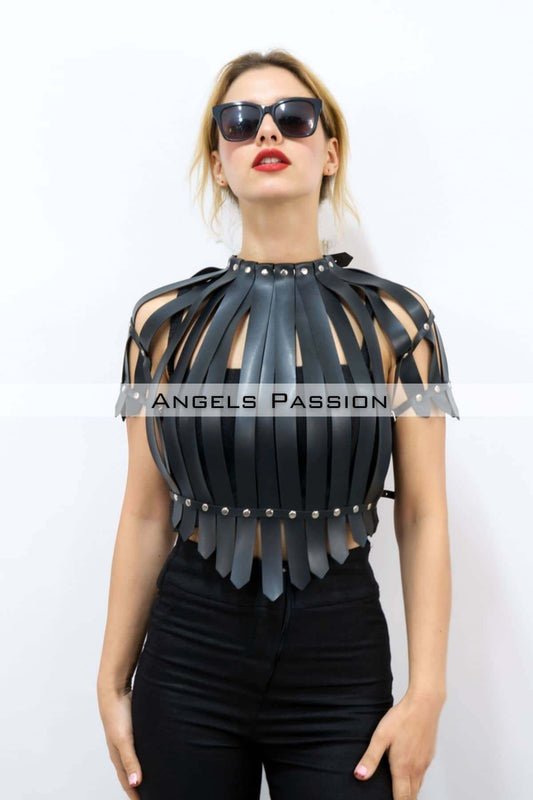 Crop Bustier Harness, Leather Chest Harness, Shirt Over Harness