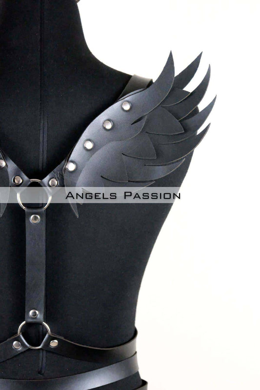 Winged Detailed Stylish Chest Harness, Winged Detailed Leather Belt