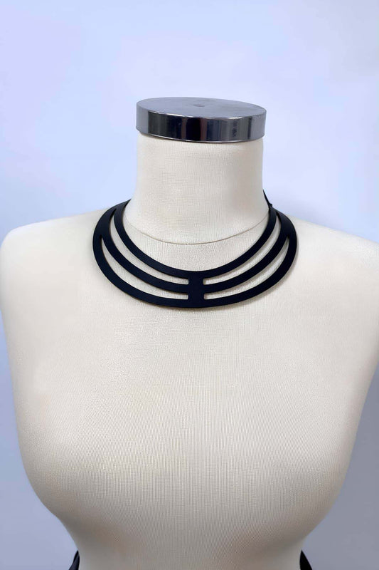 Stylish Leather Choker with Eye and Bird Wing Detail, Leather Necklace