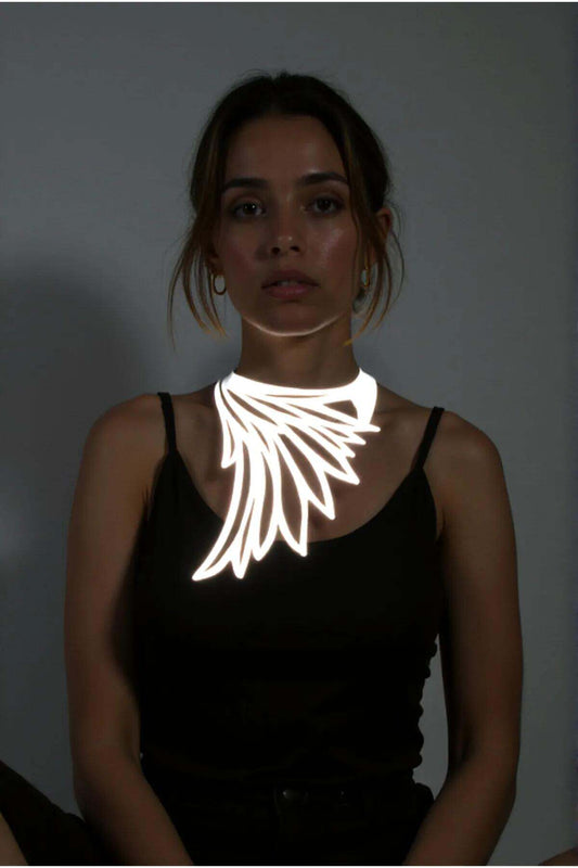 White Reflective Big Bird Wing Choker Necklace, Stylish Laser Cut Necklace