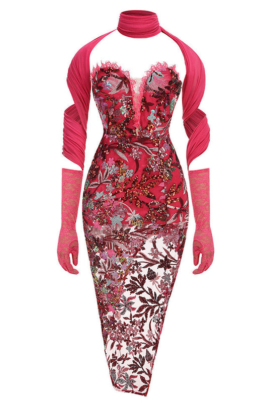 Buz Sequin Flower Embroidery Maxi Dress