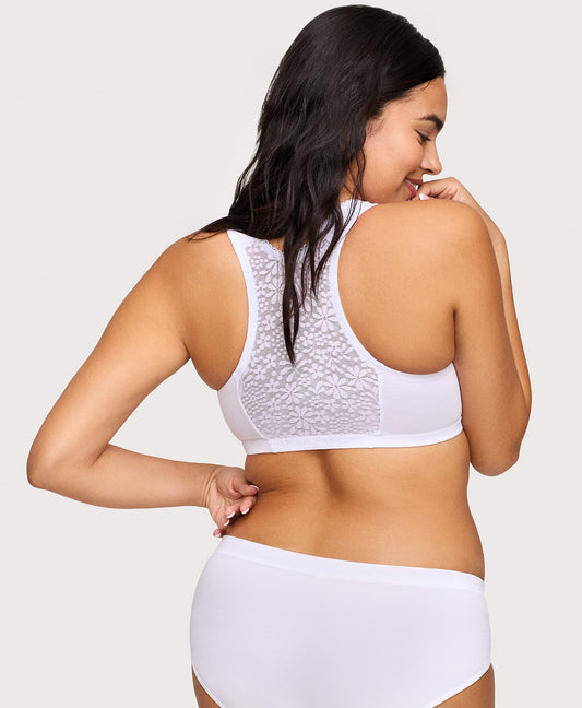 Front-Closure Cotton T-Back Comfort Bra White