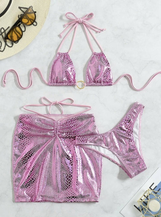 Elegant High-Waist Bikini – Halter Luxe – Azure Tide