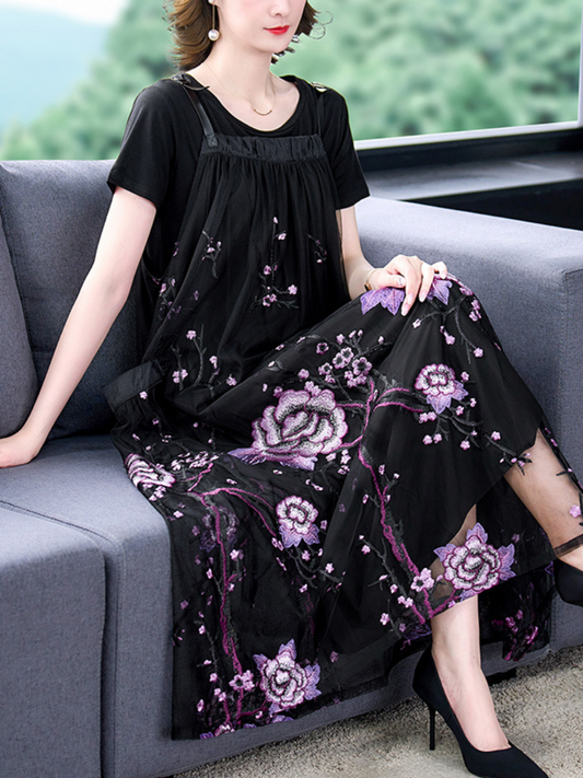 Fashional Printed Floral Party Wear Maxi Salopette Dress
