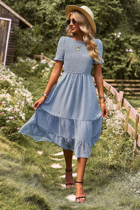 Swiss Dot Ruffle Hem Dress