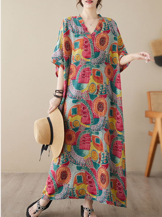 Game Of Love V-neck Short Sleeves Kaftan Dress