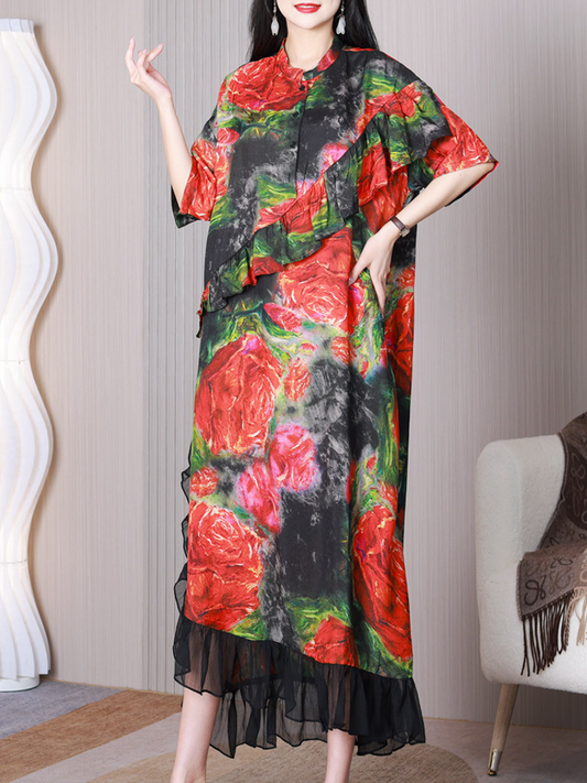 Game Of Time Stand Collar Short Sleeves A-line Dress