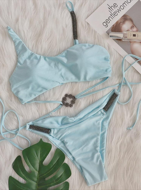 Glam Two-Piece Set – Satin Glow – Azure Tide