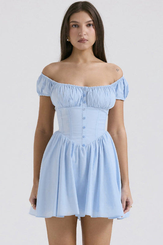 Nala French Navy Gathered Mini Dress