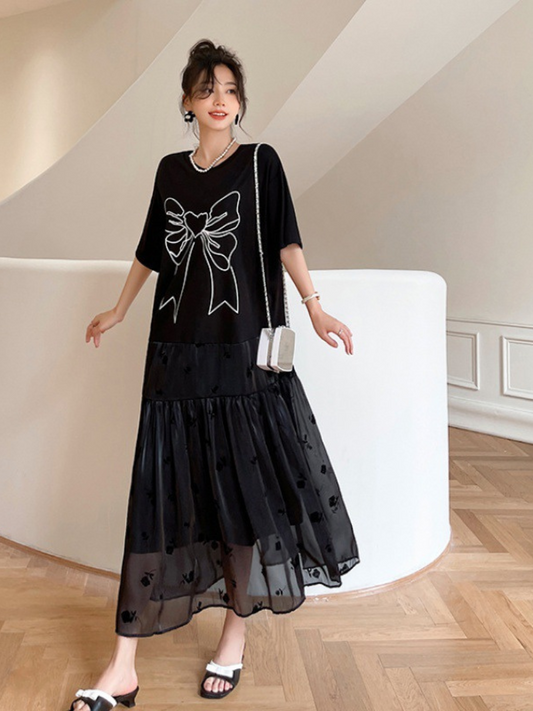 Summer Black Round Neck Short Sleeve A Line Casual Dress