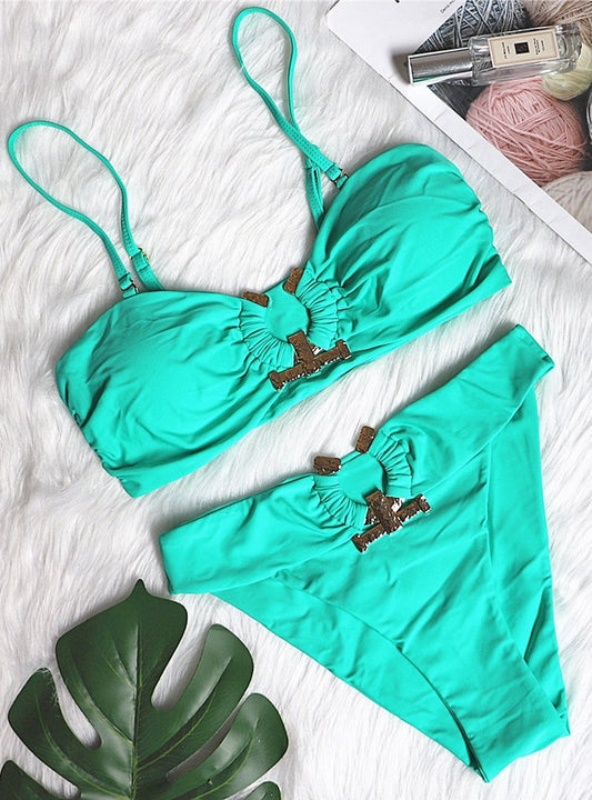 Glam Strappy Swimsuit – Golden Hour – Aqua Luxe