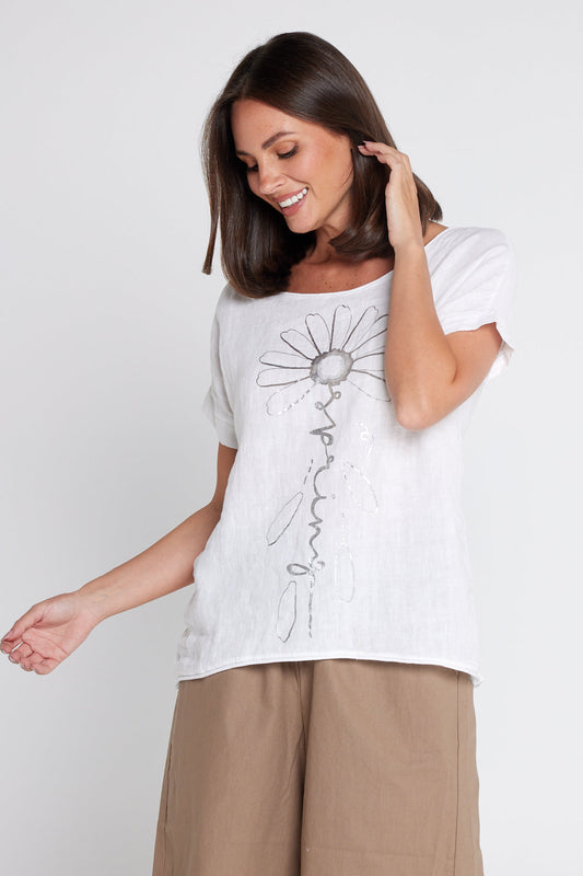 Myra Linen & Cotton Top - White
