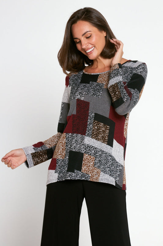 Rory Knit Top - Burgundy/Grey/Black