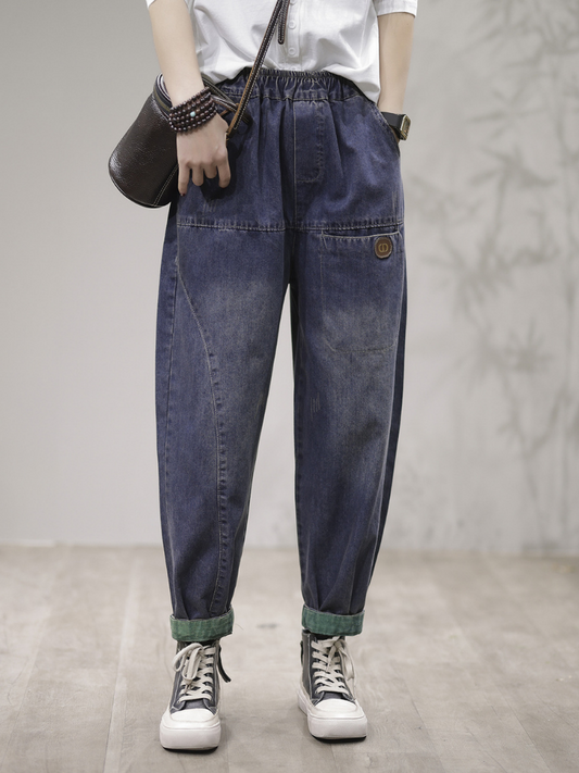 Women Loose Fit Harem Cotton Denim Jeans Trousers Pants