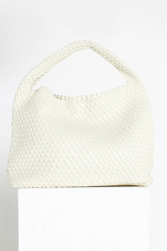 Woven Slouch Bag & Clutch - Rice White