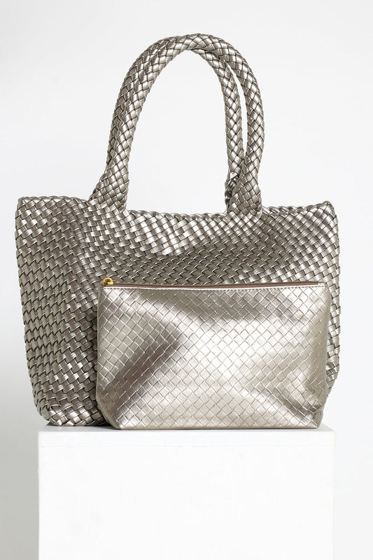 Lois Woven Bag & Clutch - Silver