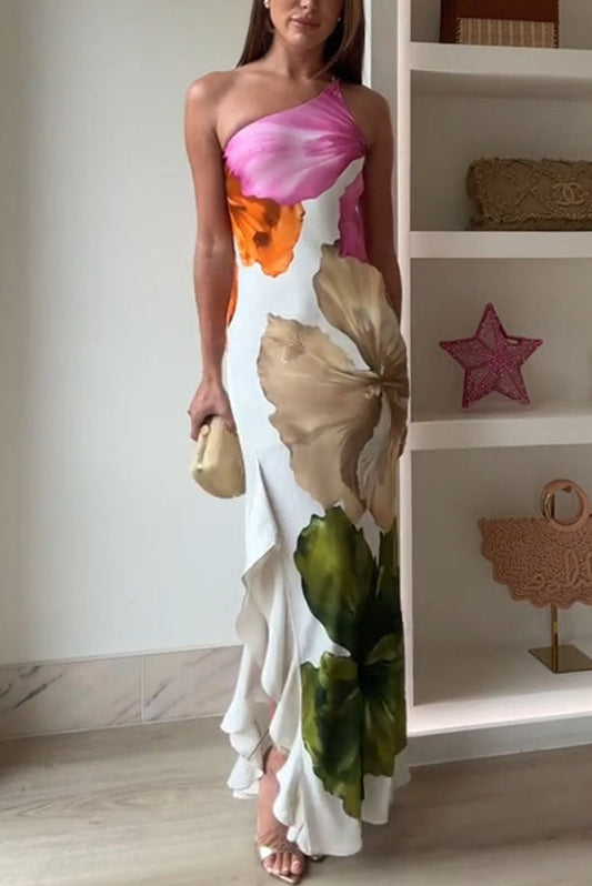 Isla Bloom Dress – One-Shoulder Ruffle Maxi