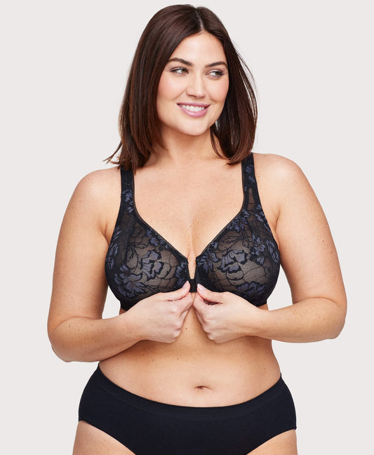 Front-Closure Lacey T-Back WonderWire Bra Black