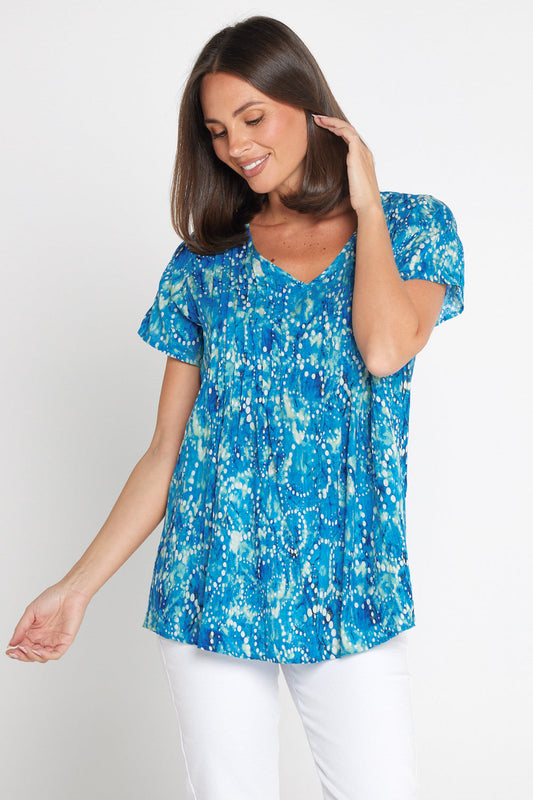 Carmody Cotton Top - Ocean Blue Bubbles